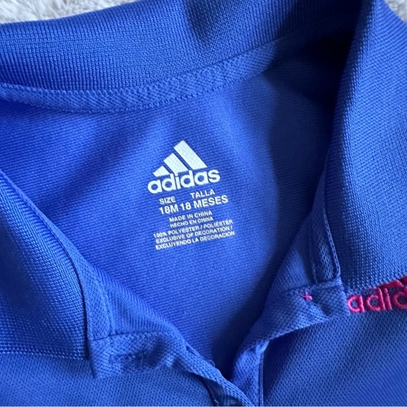 Adidas | Navy and Pink Pleated 3 Stripe Ruffle Polo Dress | Size 18 Months - Picture 6 of 10
